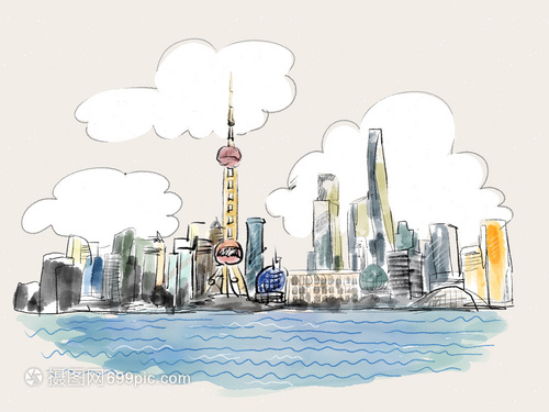 上海地标涂鸦手绘